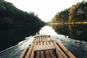 bamboo raft in the water, nature tourism